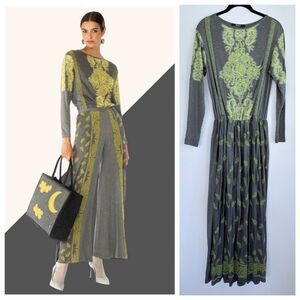 NWT Siste's Italy Fantasia Cachemire Long Sleeve Wool Applique Dress in Grey XS